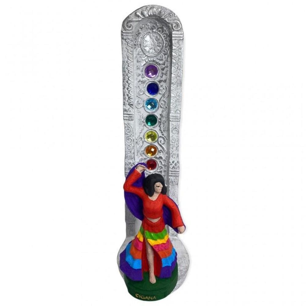 Incensário 7 Chakras Branco Cigano 22Cm Resina-Selecione Cor