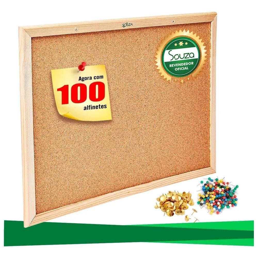 2X Quadro De Aviso Cortiça Moldura Pinus 30X40Cm + 100Alfine