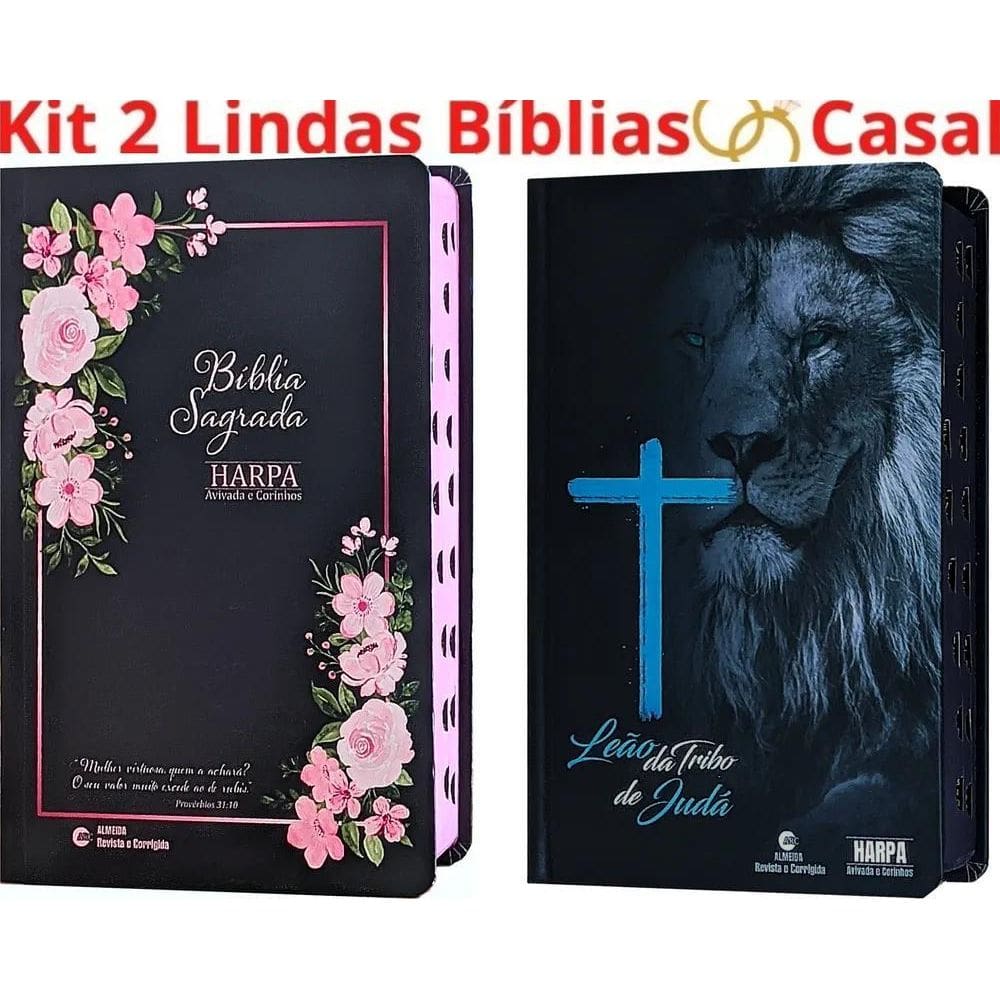 2X Kit 2 Bíblias Sagrada Capa Dura Com Harpa E Indice Para O
