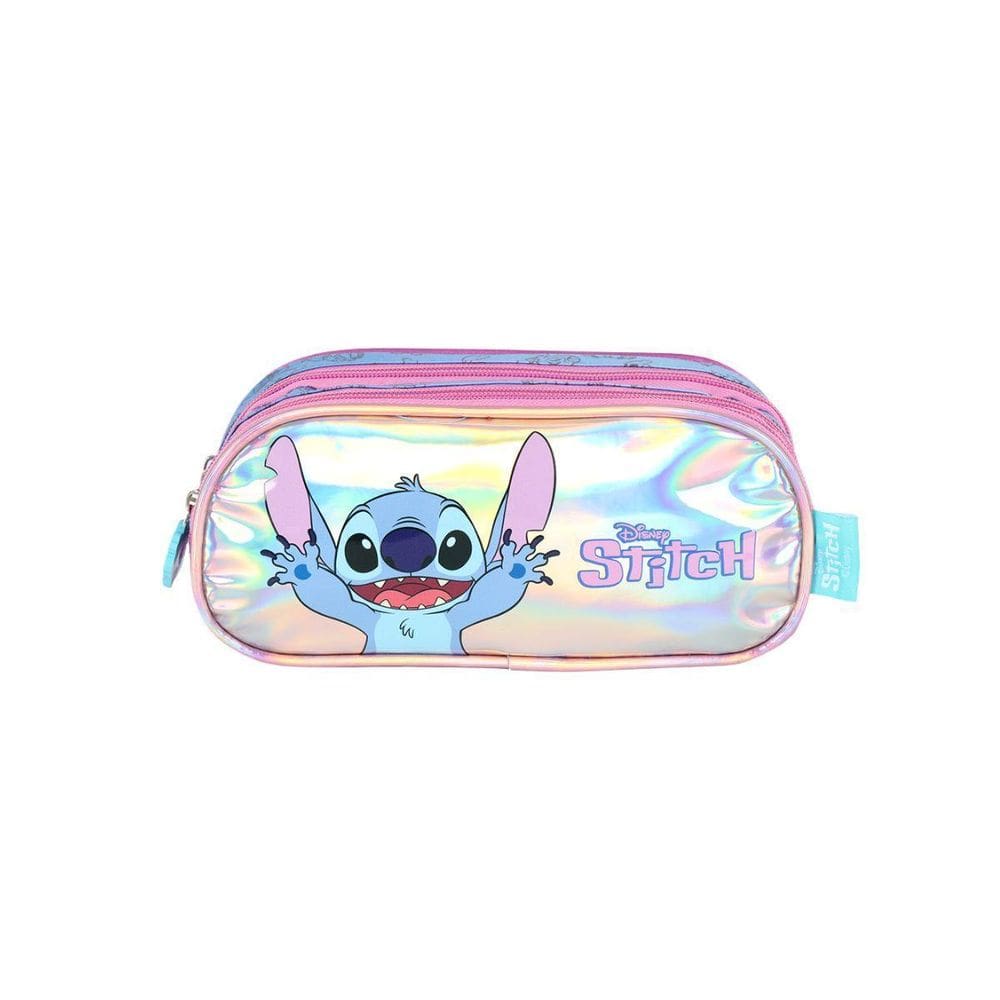 Estojo Triplo Stitch Escolar Infantil Meninas Holografico