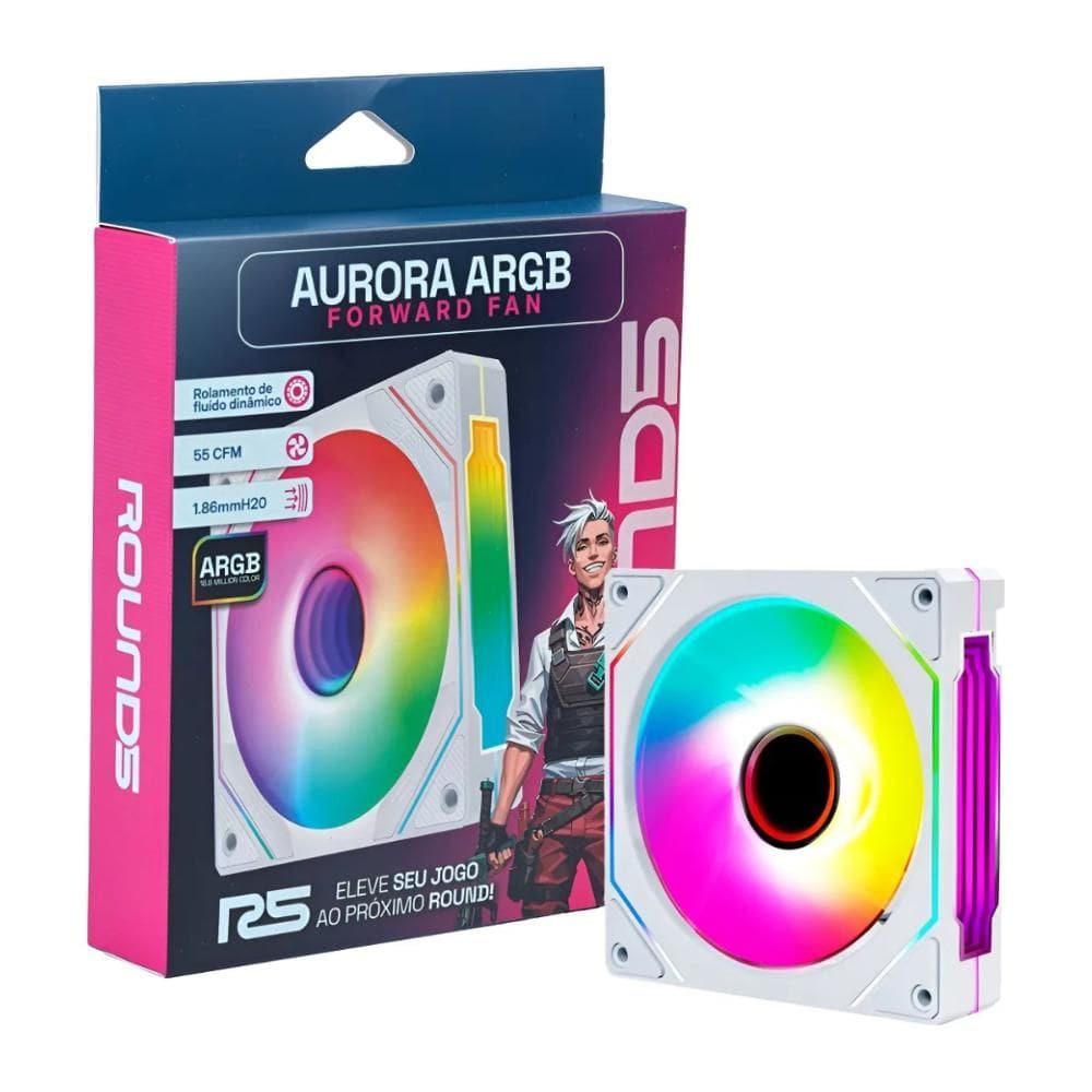 Cooler 120mm Round 5 Aurora Forward - 120mm - ARGB - Branco - R5-AURORA-FW-W-2193