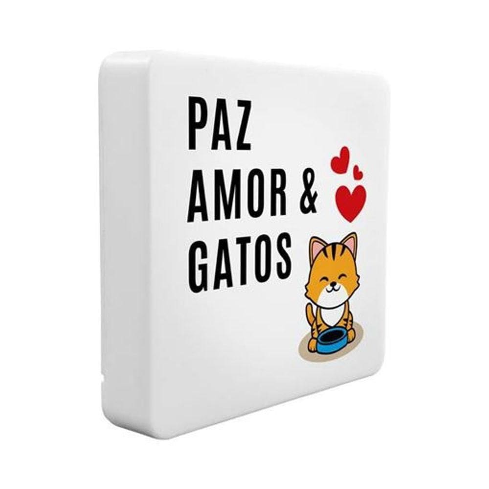 Luminária Box Slim Paz, Amor E Gato Usb
