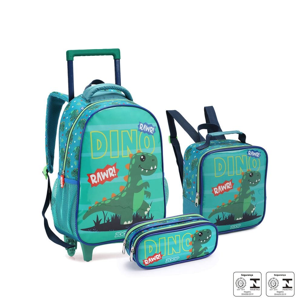 Kit Mochila Escolar Rodinha Dinossaro Seanite