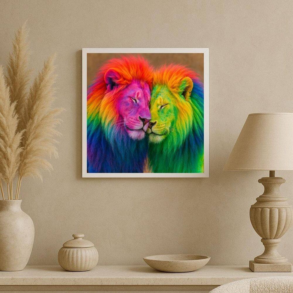 Quadro Fotografia Casal De Leões Gay - 33X33Cm