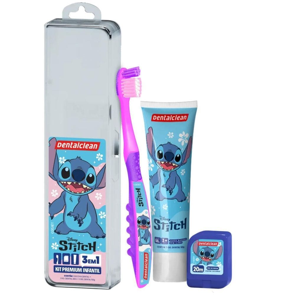 Kit Premium Dentalclean Stitch Adulto Rosa Com Necessaire