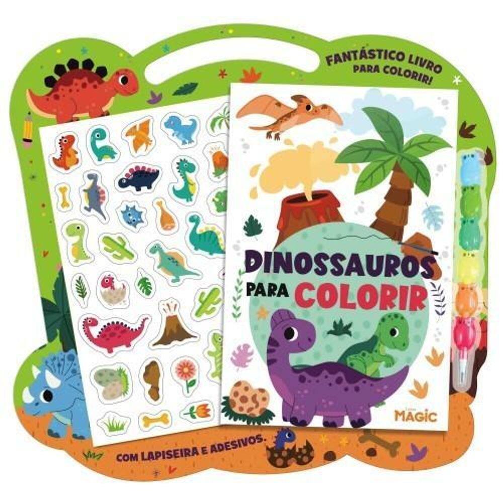 Fant. Livro Dinossauros Para Colorir Com Lap. E Adesivos