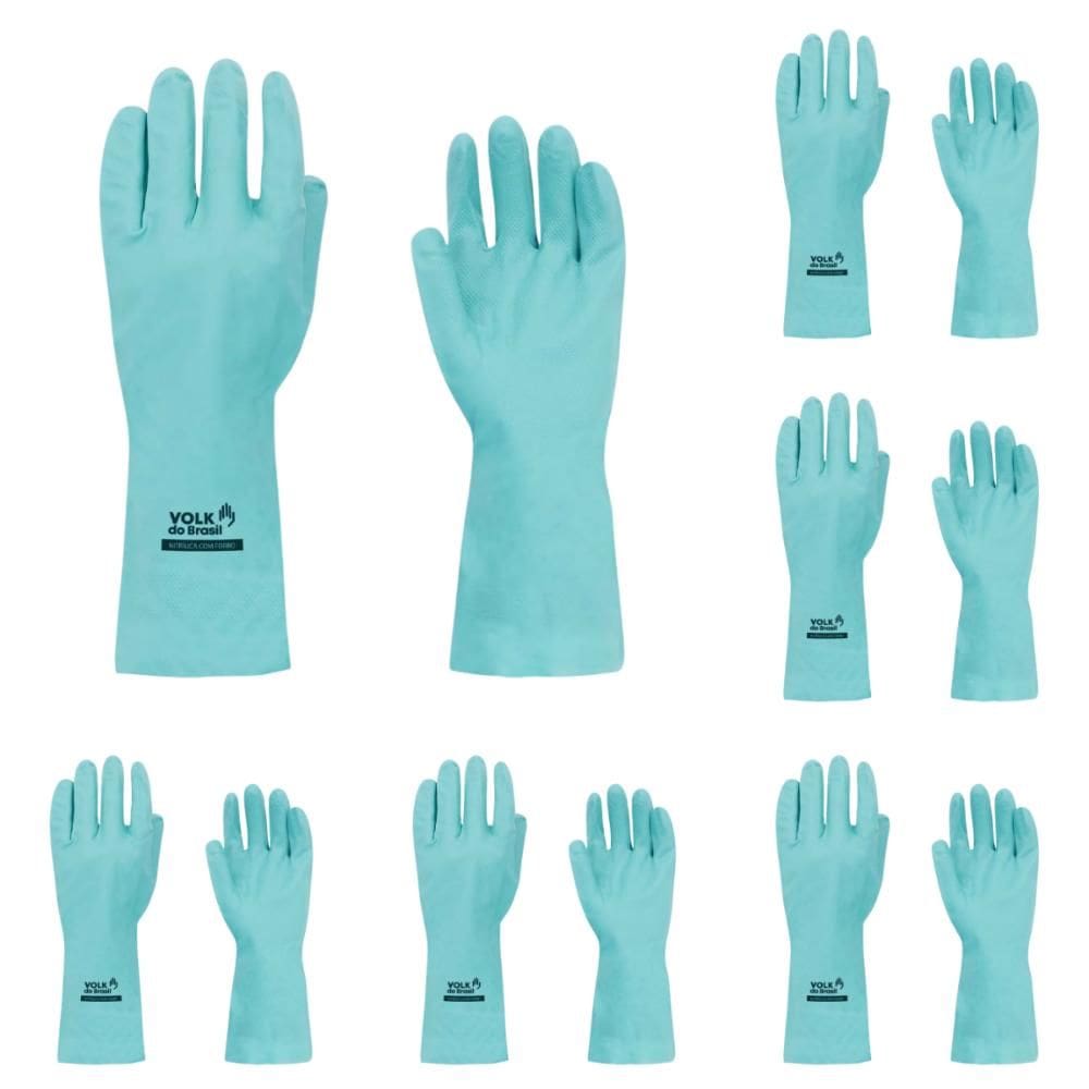 Kit 12 Luva de Segurança Antiderrapante Nitrílica Com Forro Nitri Slim Volk