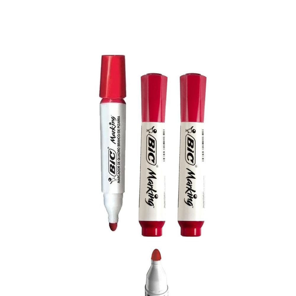 Caneta Marcador Bic Vermelha Para Quadro Branco Kit 3