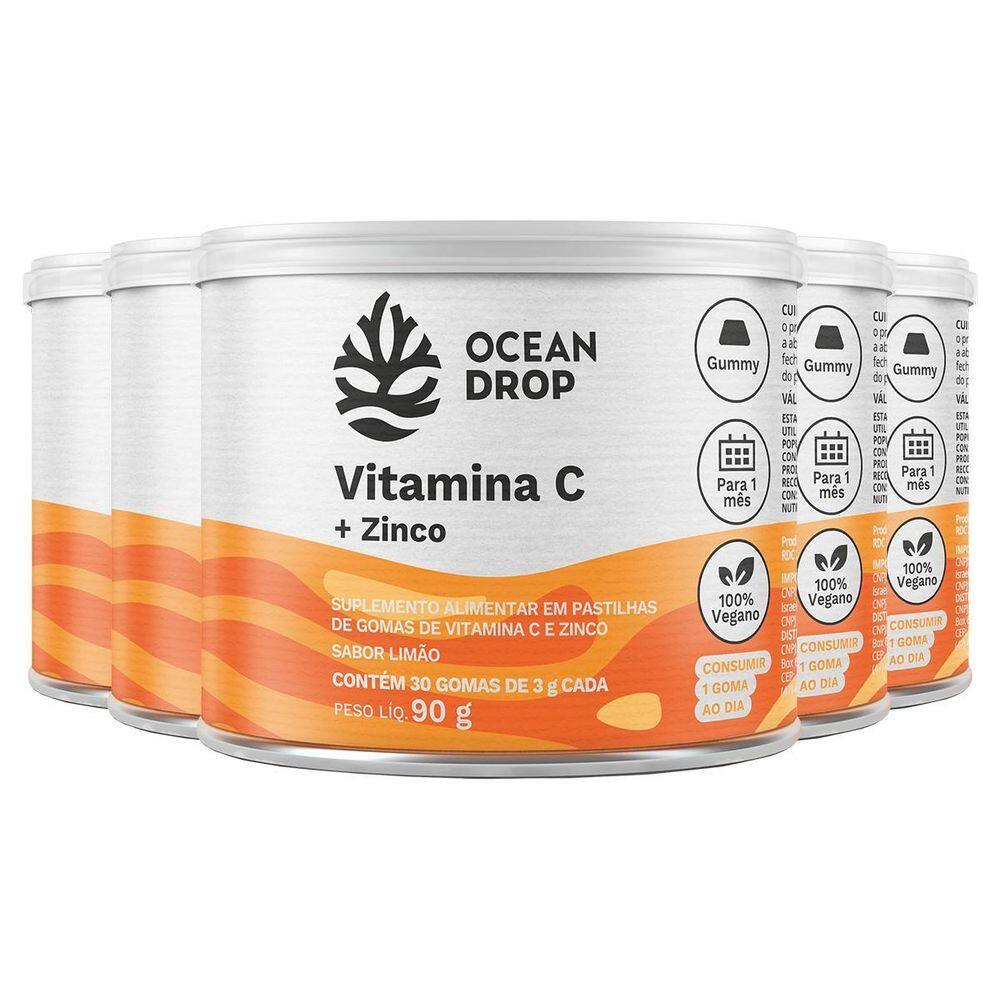 Kit 5 Vitamina C + Zinco Ocean Drop 30 Gomas Sabor Limão