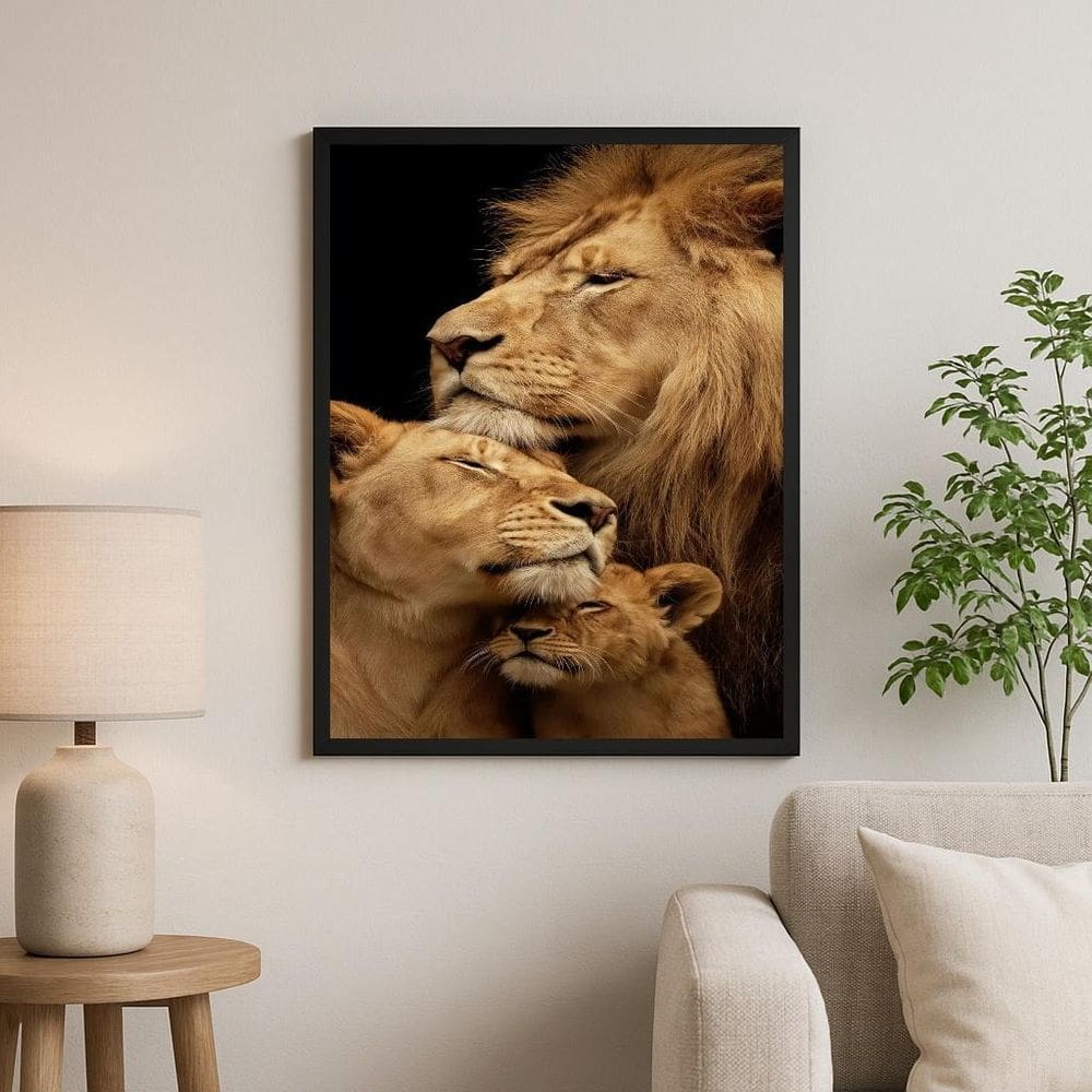 Quadro Fotografia Família De Leões Amorosos 33X24Cm