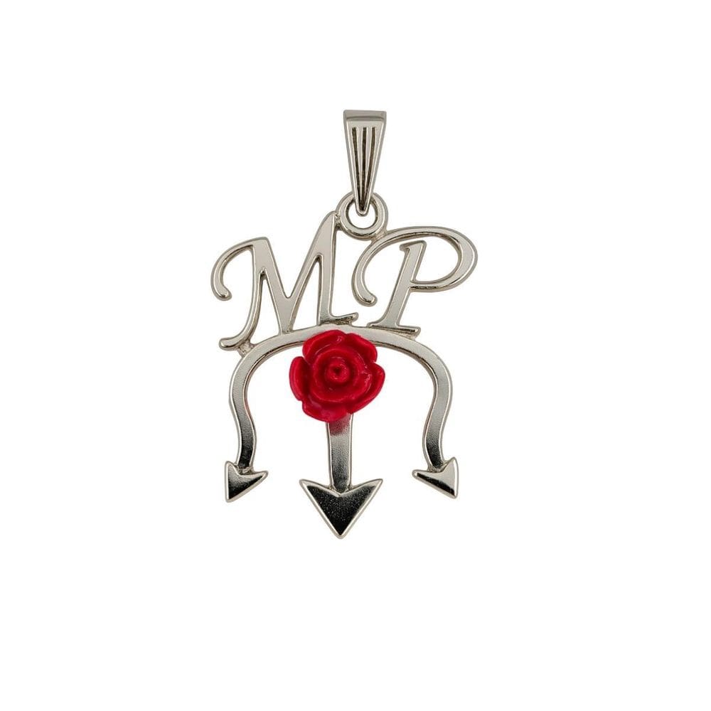 Pingente Tridente Mp Com Rosa 3 Cm Metal Niquelado