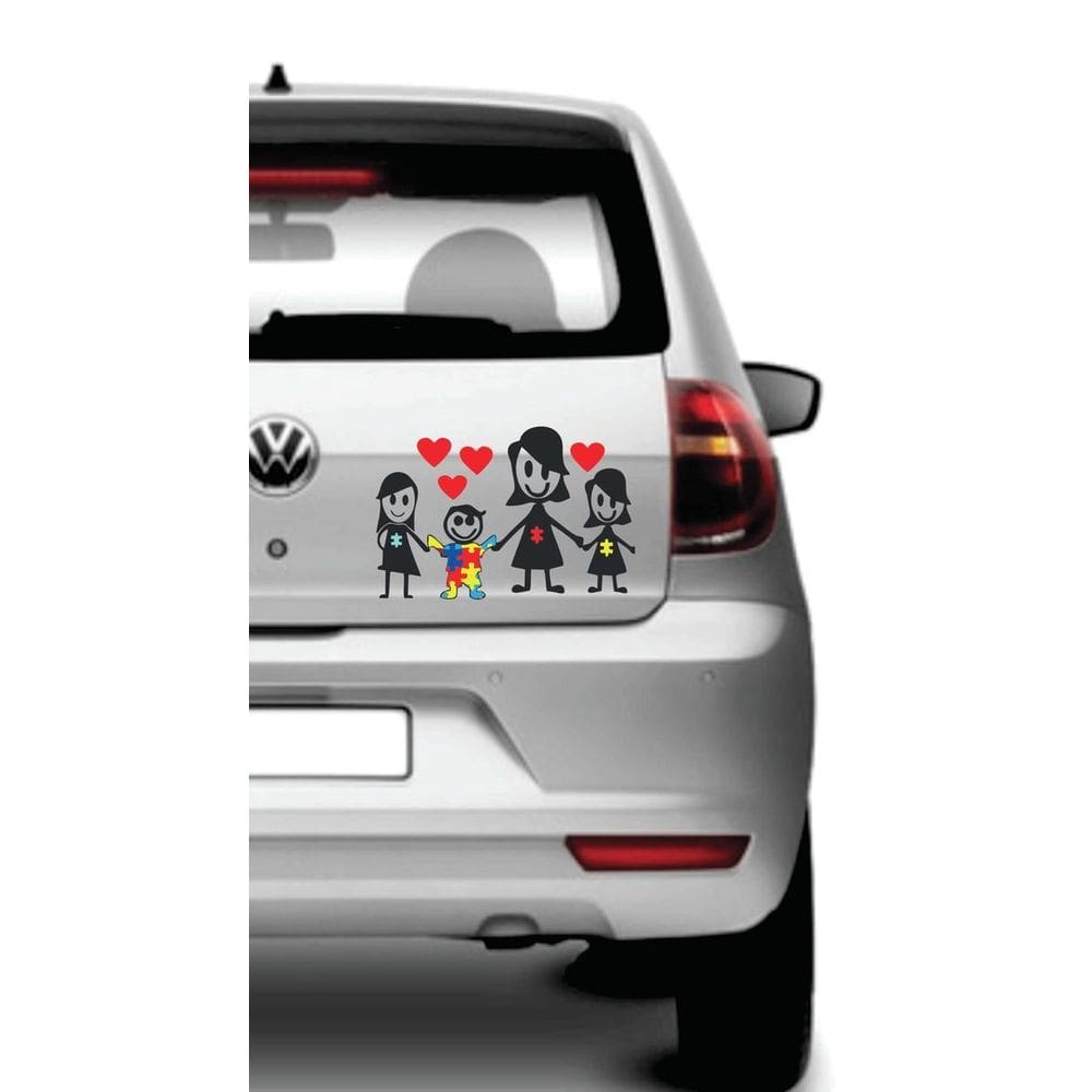Adesivo Família Feliz - Mãe + 3 Filhos
