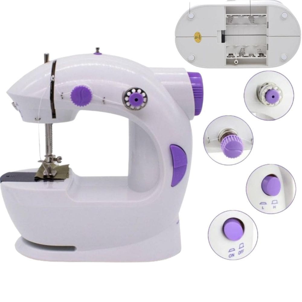 Máquina De Costura Portátil Doméstica Com Luz Rosa 110V 220V