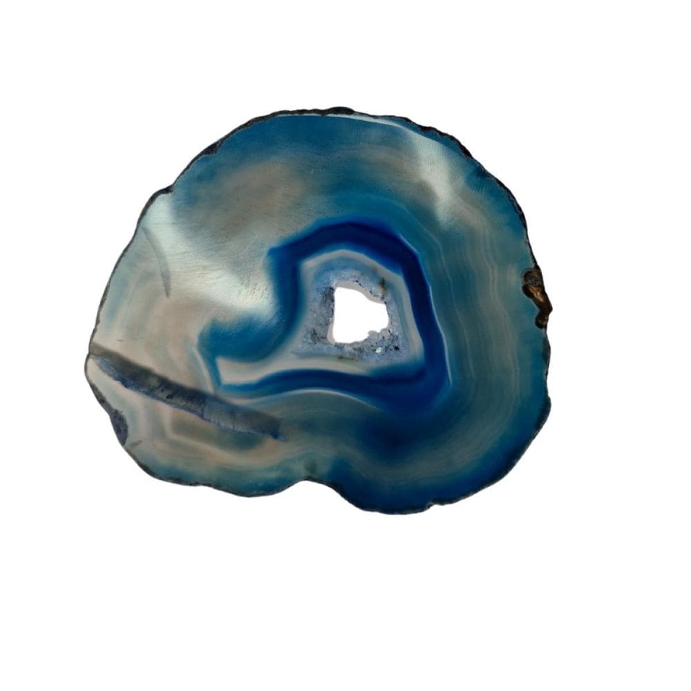 Chapa De Pedra Ágata Azul Com Furo Natural