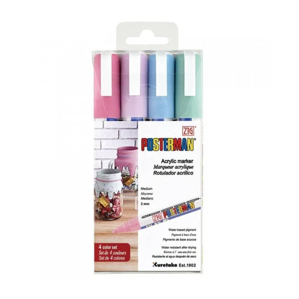 Marcador Ponta Fina Zig Posterman Pastéis Pma-30 Com 4 Cores