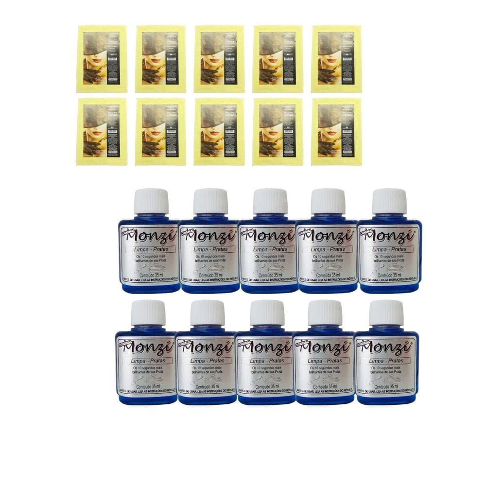 Kit 10Un Limpa Pratas Monzi 35Ml Azul + 10Un Flanela Mágica