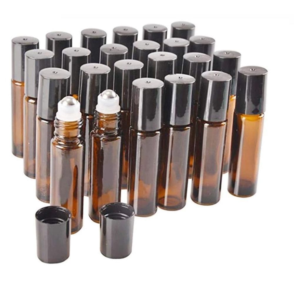Kit Com 10 Frasco Rollon Ambar 10Ml Tampa Preta