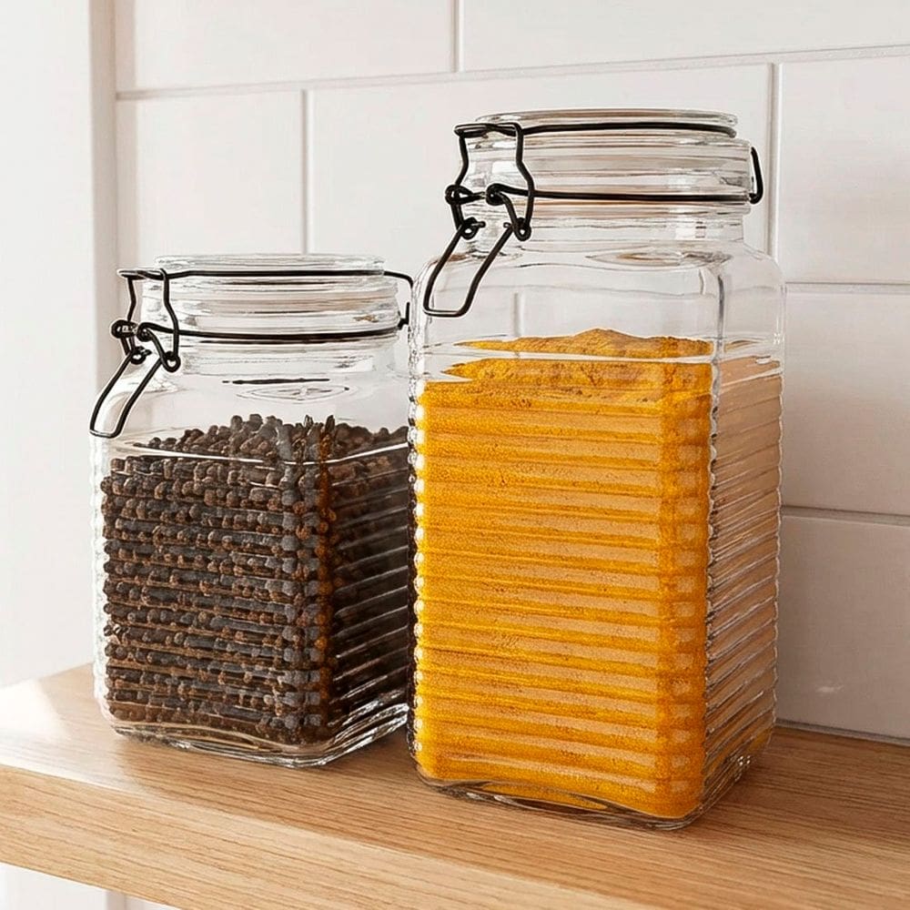 Porta Mantimentos Potes Hermético Vidro Clipe Metal Kit 2pçs