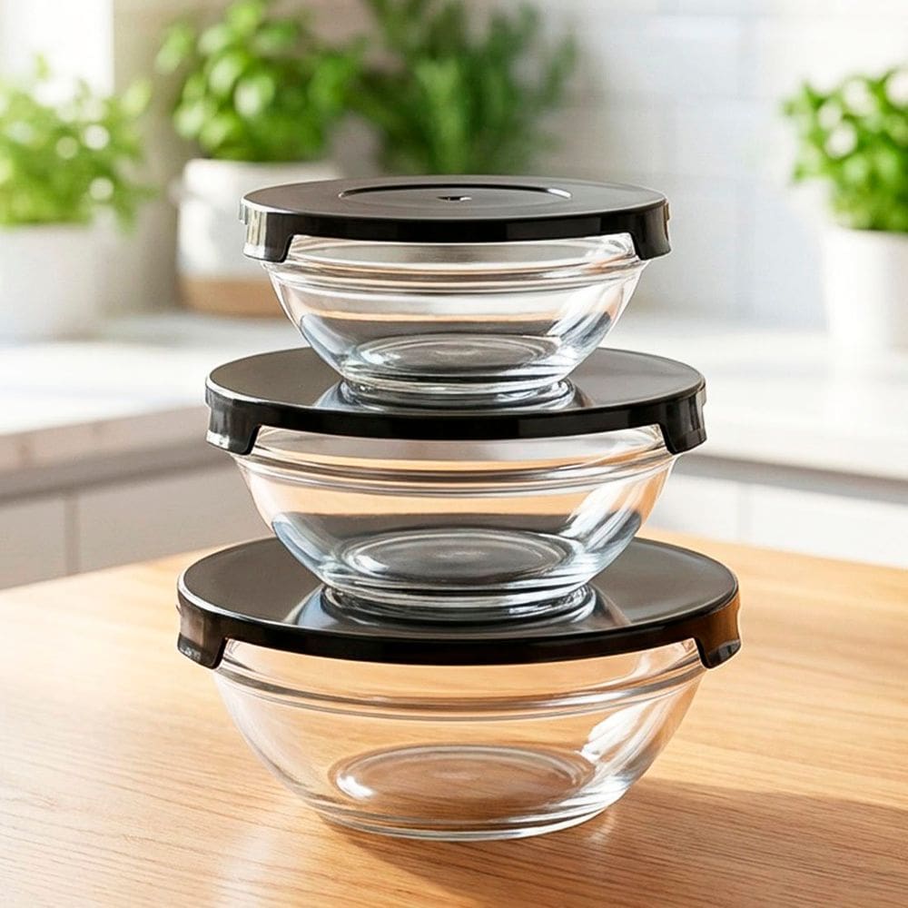 Potes De Vidro Hermético Recipiente Com Tampa Conjunto 3pçs