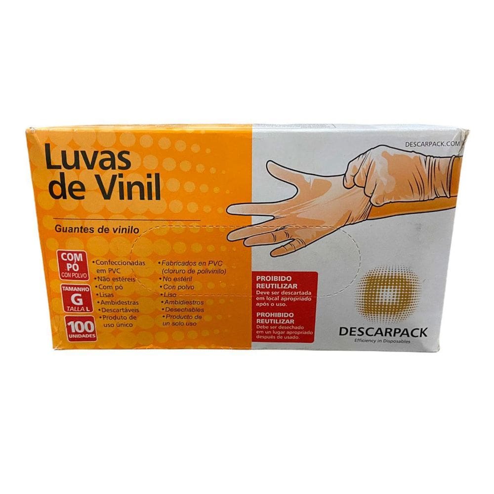Luva De Vinil Descartável G Sem Pó - 100 Unidades Descarpack