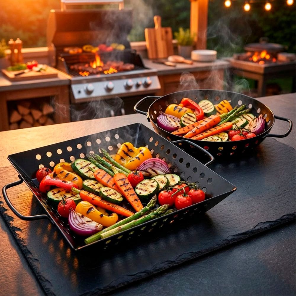 Assadeiras Churrasqueira Cestos Grelhas Em Aço Inox Kit 2pçs