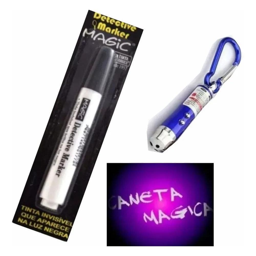 2X Caneta Magica Com Tinta Luz Negra Com Lanterna Uv Led