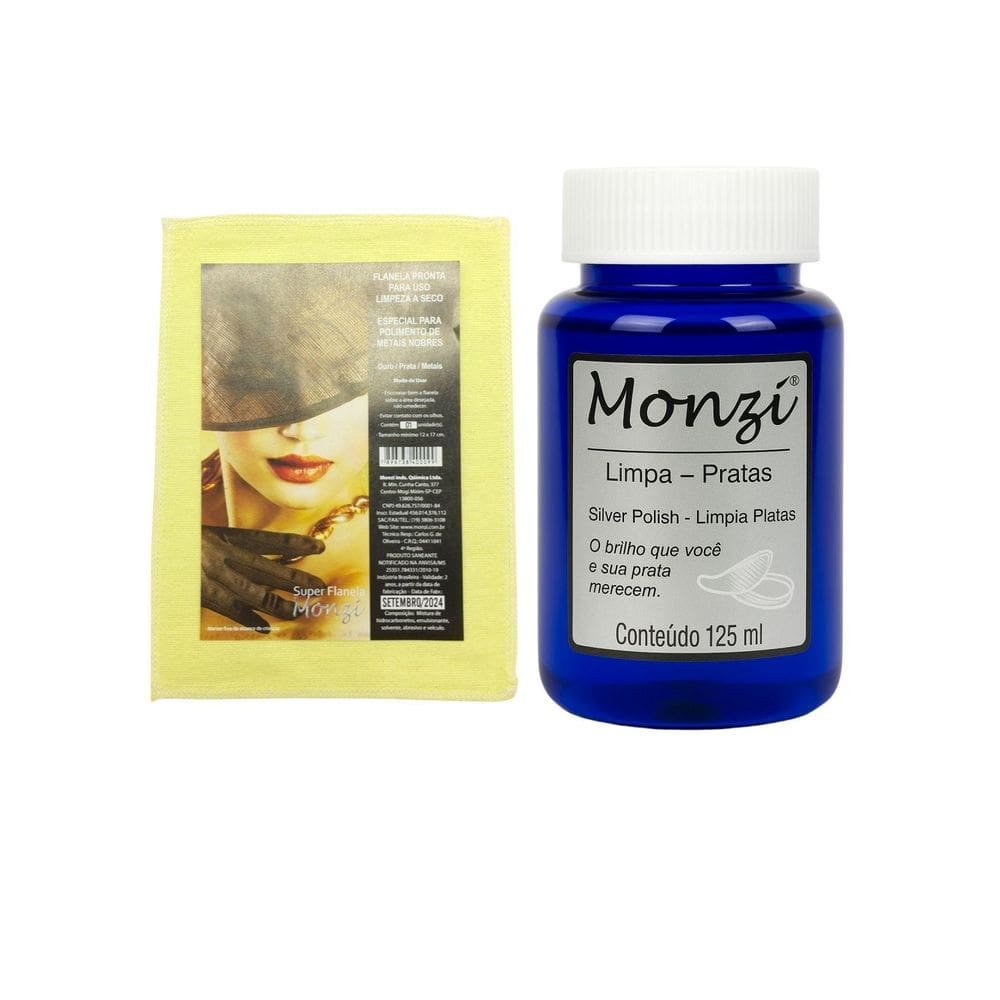 Kit 1 Limpa Pratas 925 Monzi Azul 125Ml Grande + 1 Flanela