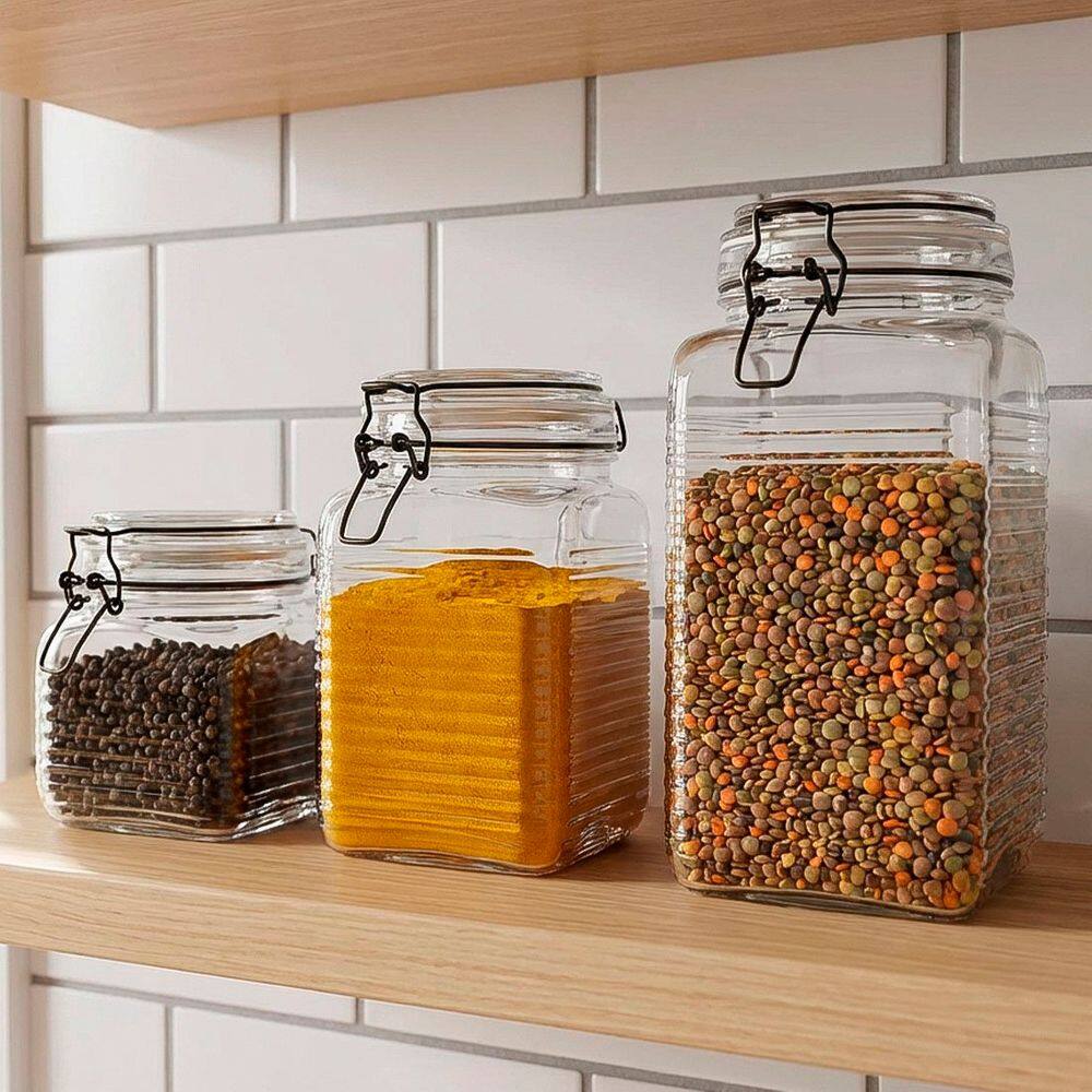 Potes Hermético Porta Mantimentos Vidro Clipe Metal Kit 3pçs