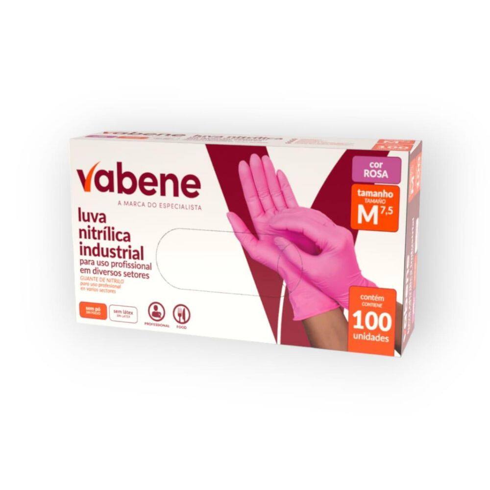 Luva Nitrilica Protecao Industrial Rosa M 100Un