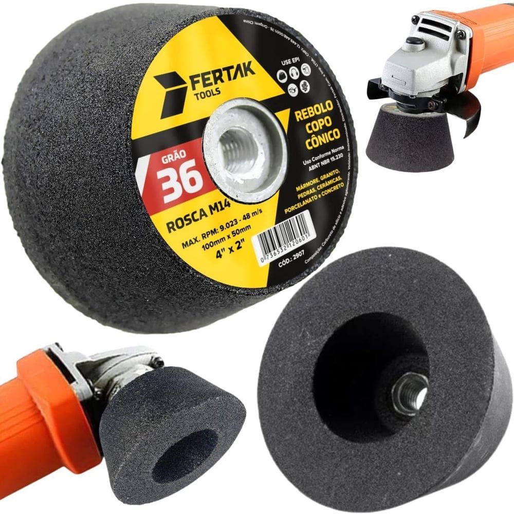 Rebolo Copo Cônico 100X50 Grão 36 Desbaste Lixa