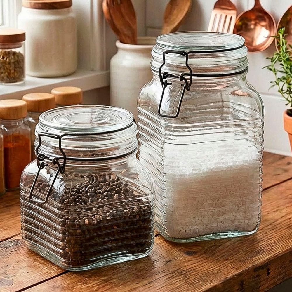 Potes Hermético Porta Mantimentos Clipe Metal Vidro Kit 2pçs