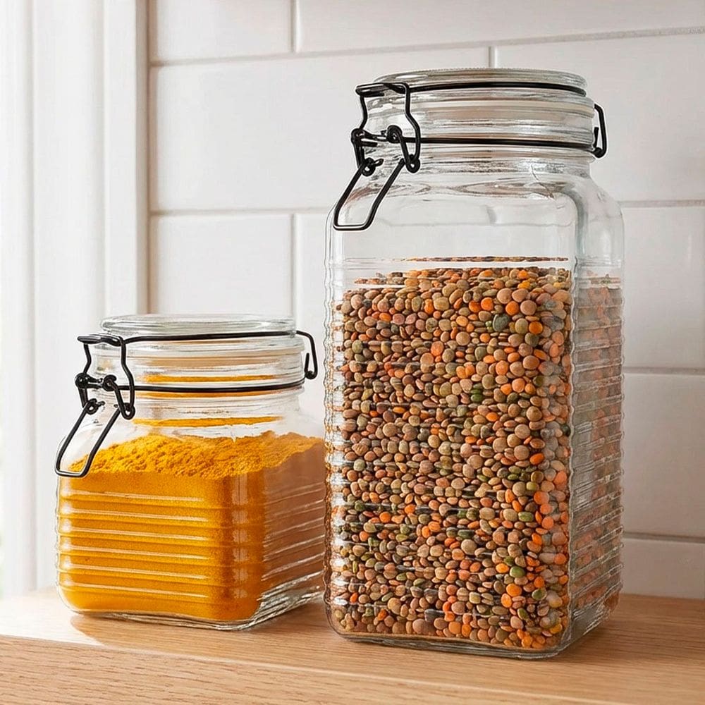 Porta Mantimentos Potes Hermético Vidro Clipe Metal Kit 2pçs