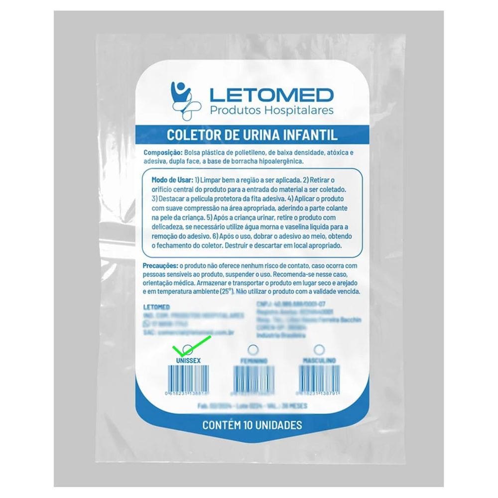 Coletor De Urina Infantil Unissex 100Ml Letomed 10 Unidades