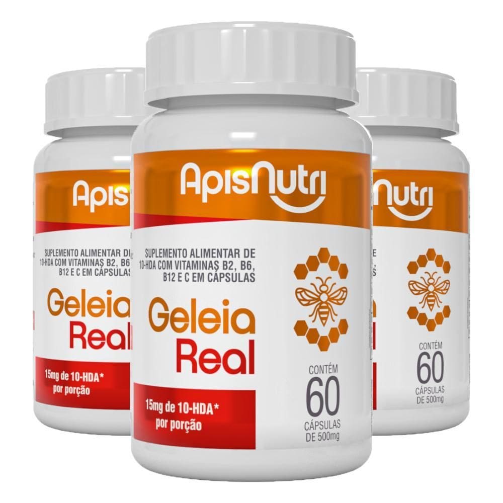 MP - Kit 3 Geleia Real Apisnutri 60 Ca psulas