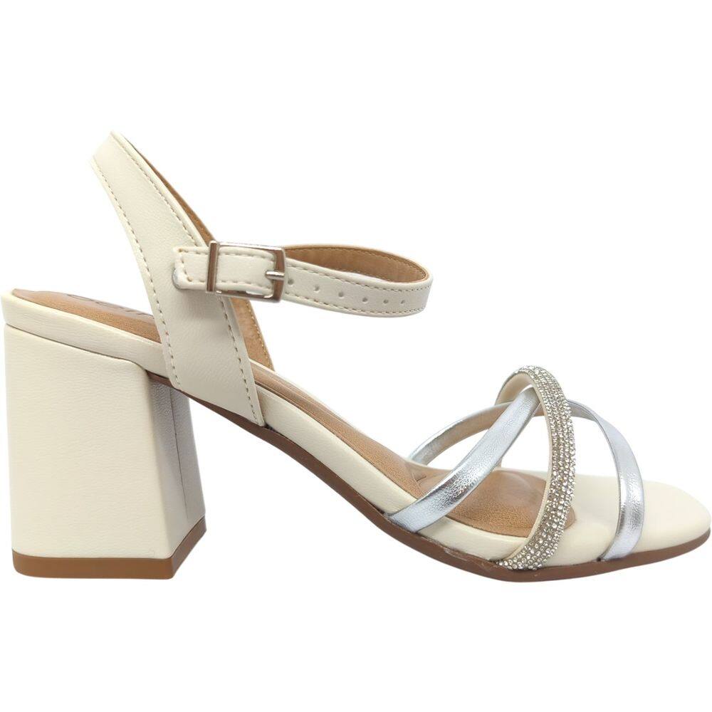 Sandália Feminina Casual Social Dia a Dia Passeio Trabalho Verão Tiras Cruzadas E Strass Salto Grosso Conforto Beira Rio 8436.247