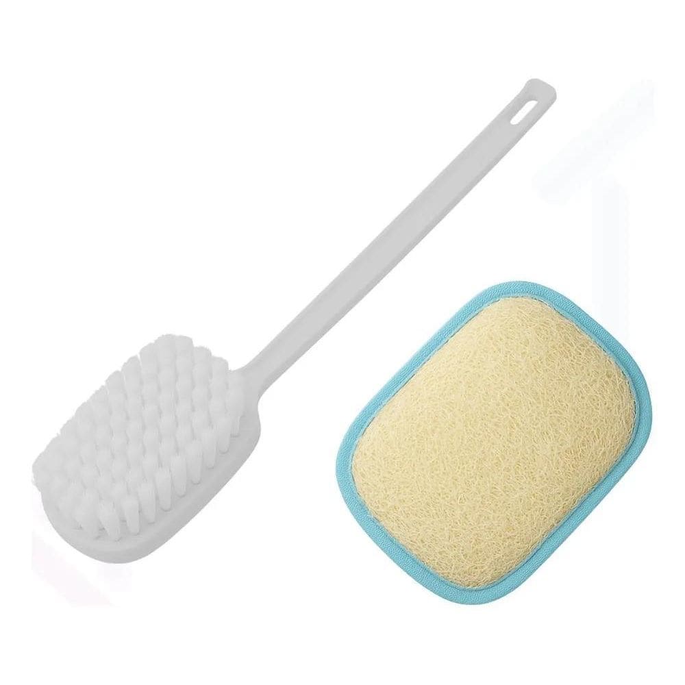 2X Kit Escova De Banho Macia Cabo Longo E Bucha Vegetal Natu
