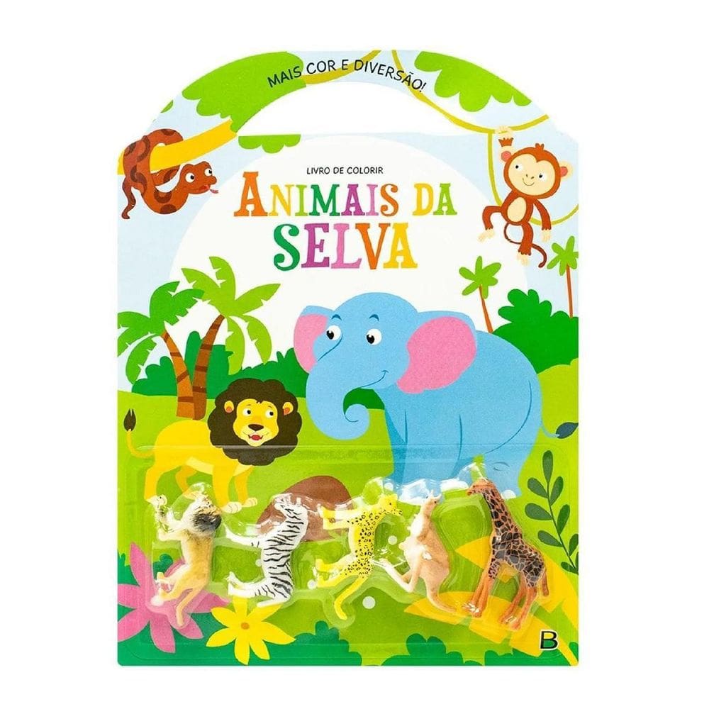 Livro De Colorir + 5 Mini Animais Selva Mais Cor E Diversão