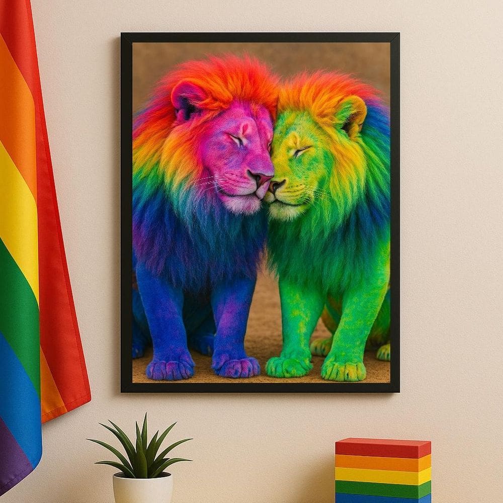 Quadro Fotografia Lgbt Casal De Leões Gay 45X34Cm