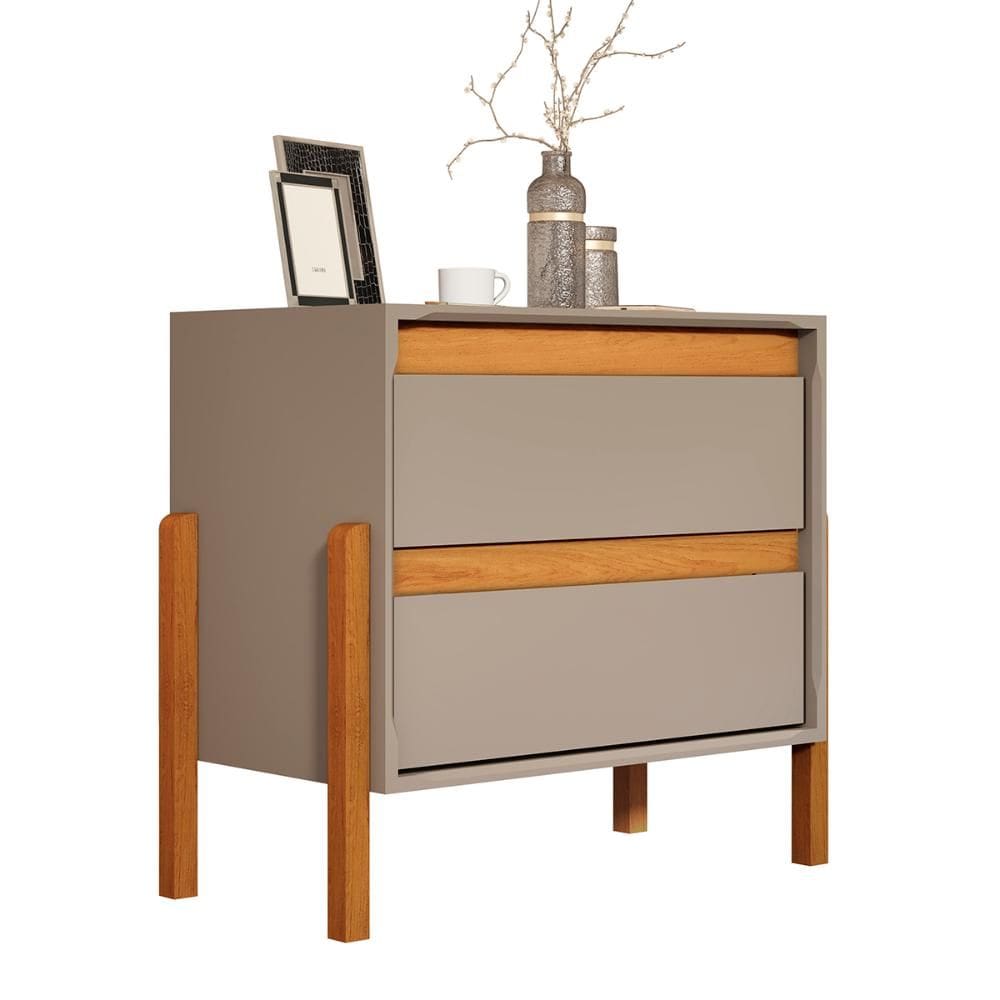 Mesa de Cabeceira Verona com 2 Gavetas e Pés Madeira Maciça