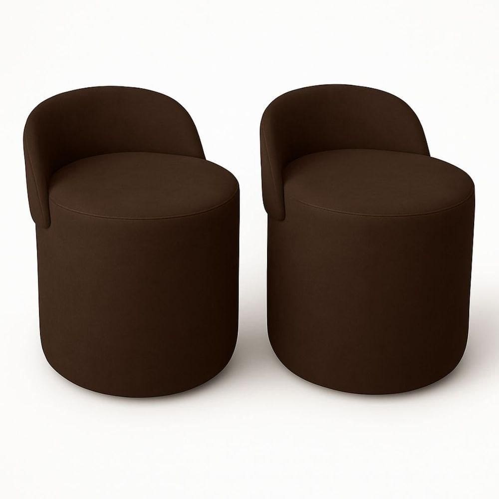 Kit 2 Puff Orgânico Encosto Suede Redondo Quarto Sala Estar Marrom