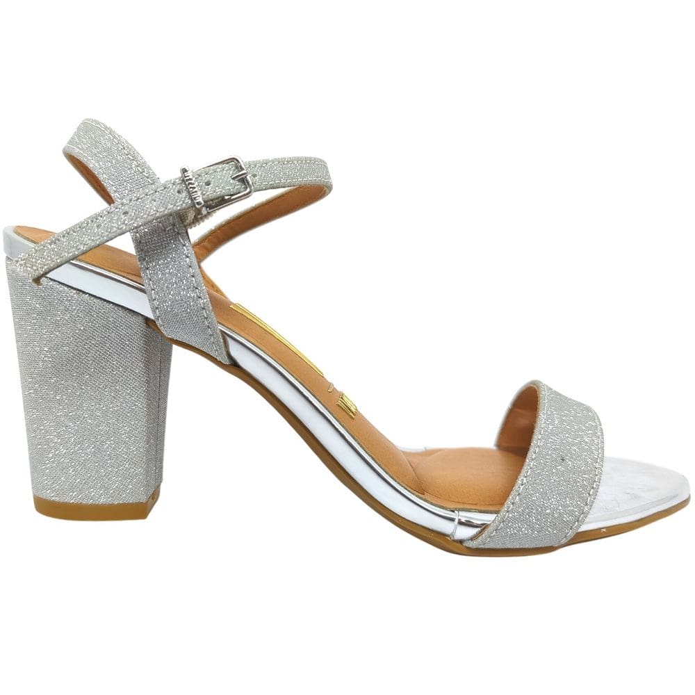 Sandália Feminina Casual Social Clássica Dia a Dia Passeio Trabalho Festa Verão com Glitter Salto Grosso Conforto Vizzano 6262.474