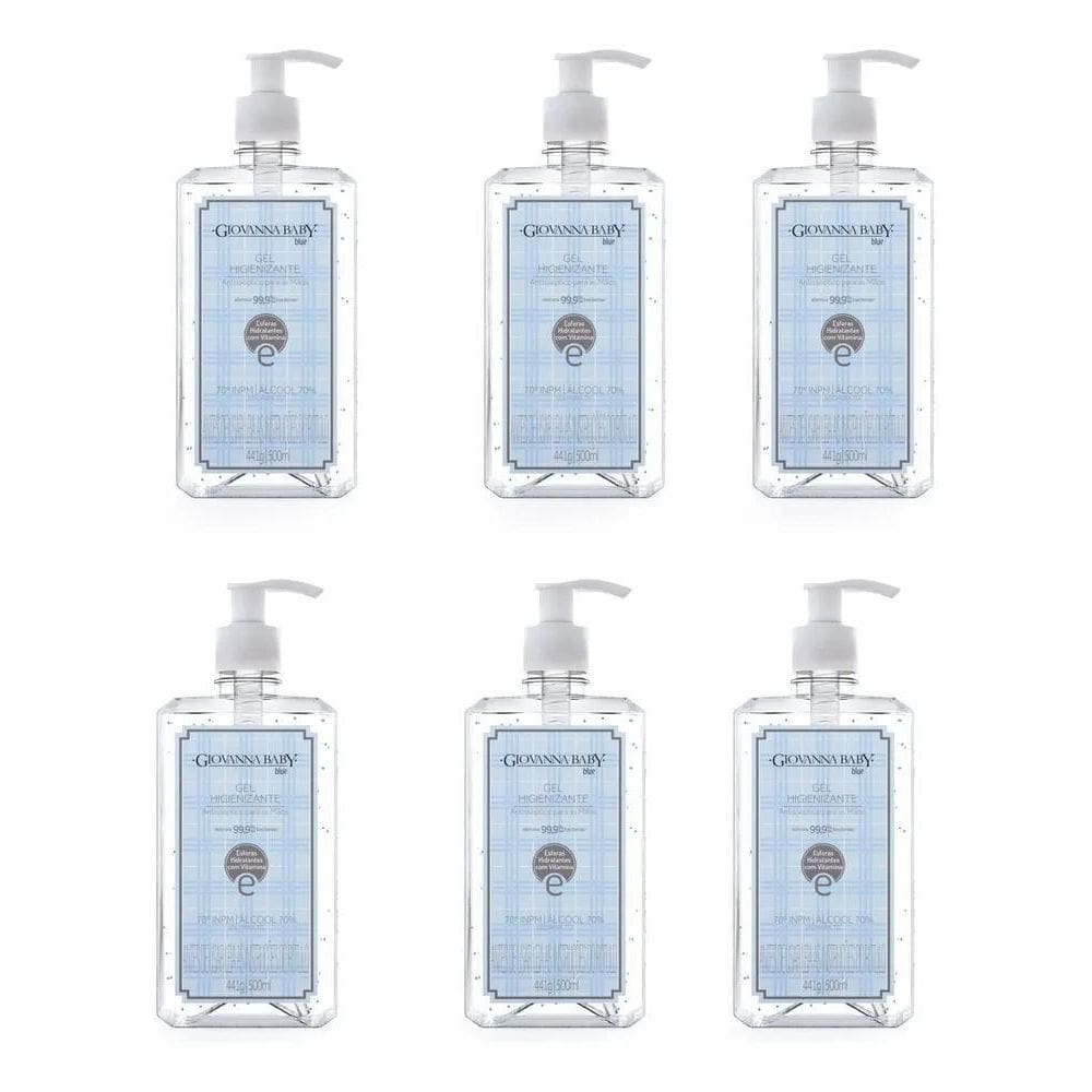 2X Kit 06 Unid Gel Higienizante 70% Giovanna Baby Blue 500Ml