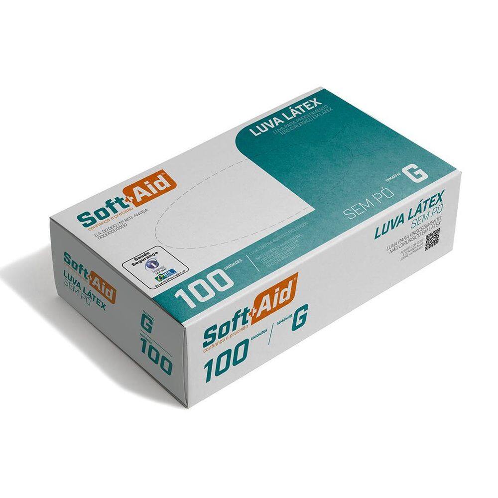Luva Nitrilica Sem Pó Tamanho G Cor Azul Soft+Aid 100Un