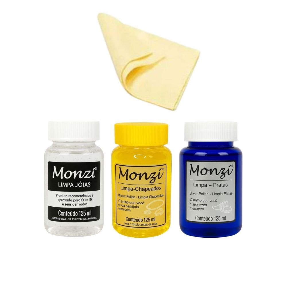 Kit Completo 3 Monzi 125Ml Limpa Chapeados Prata Ouro + 1