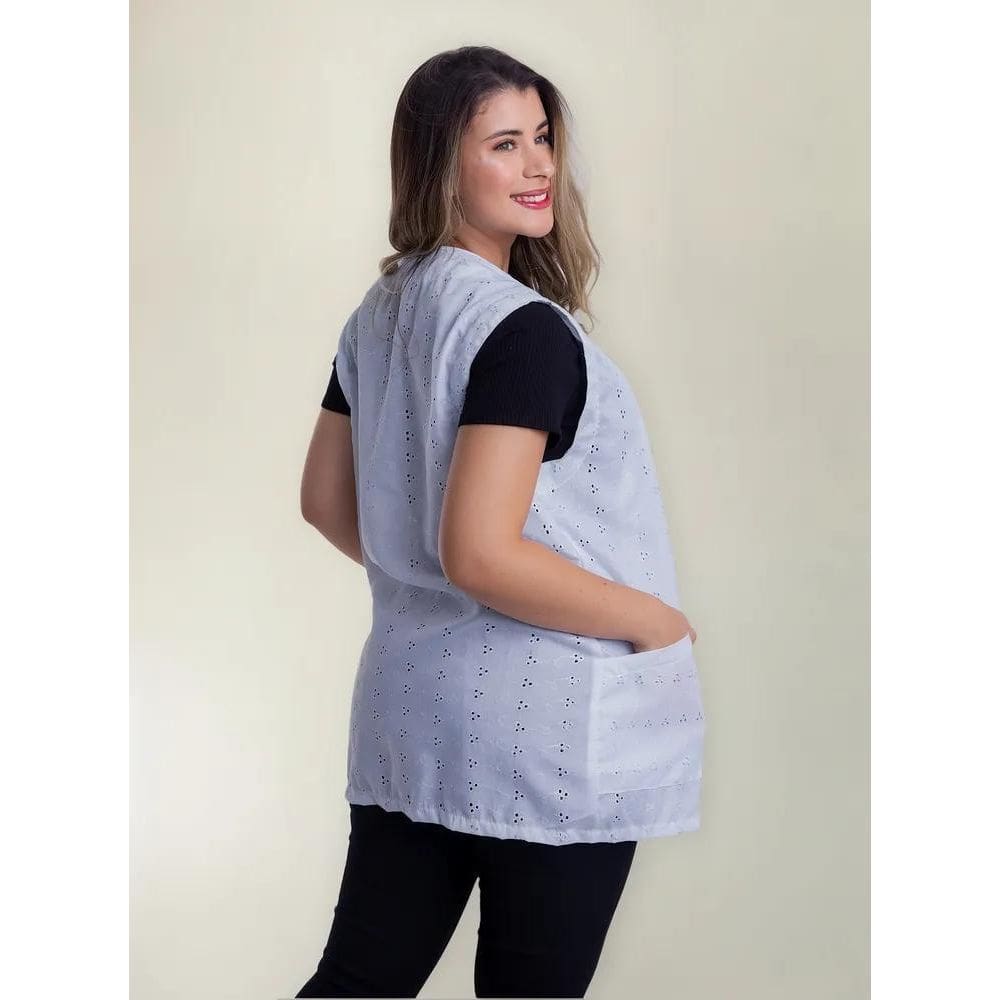 2X Avental Professora Sem Manga Feminino Colete Bordado Lese