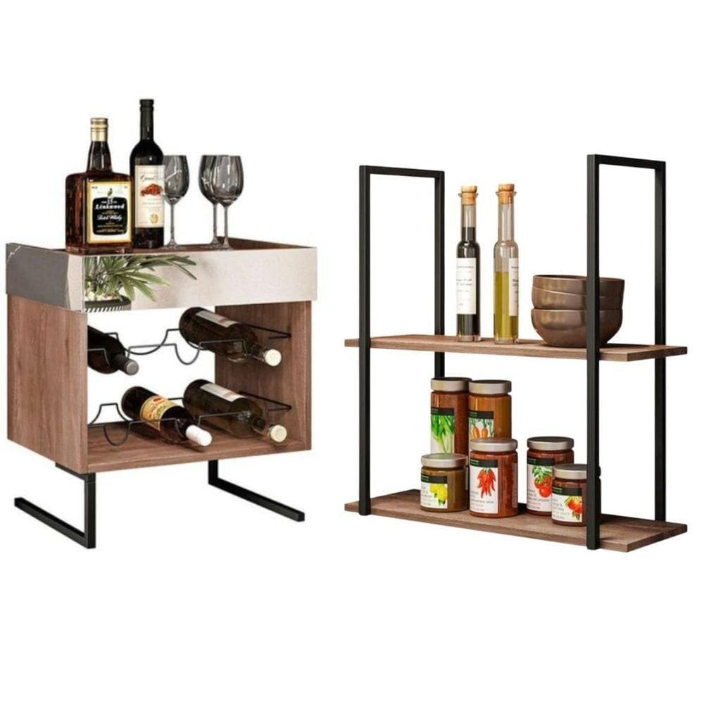 Kit Adega Para 6 Garrafas Prateleira Aurora Demolição Preto