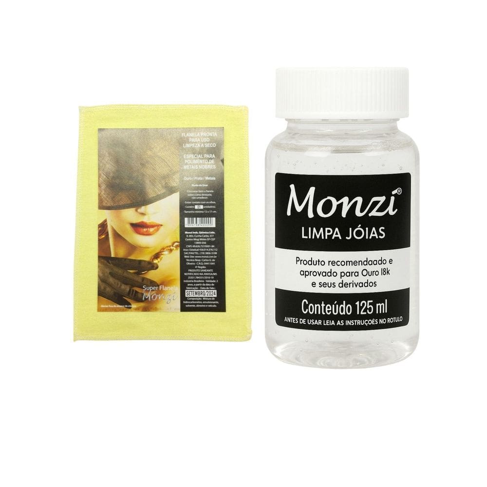 Kit 1 Limpa Jóias Ouro Puro 18K Monzi 125Ml Grande + 1