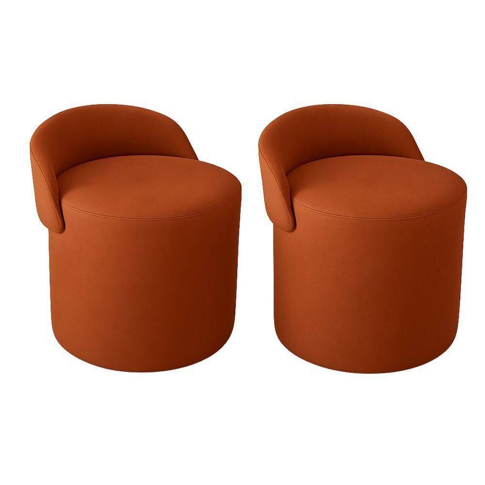 Kit 2 Puff Orgânico Encosto Suede Redondo Quarto Sala Estar Terracota