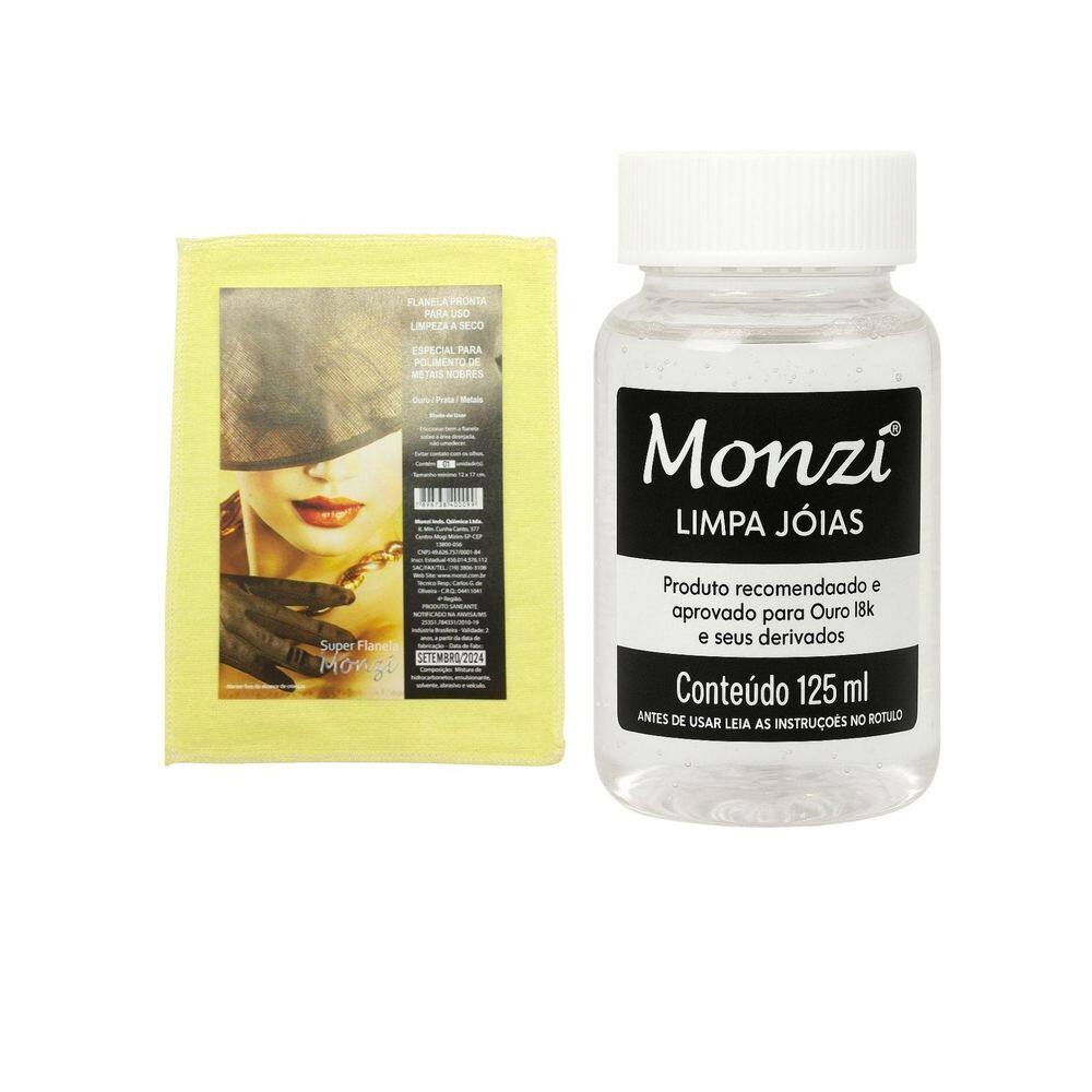 Kit 1 Limpa Jóias Ouro Puro 18K Monzi 125Ml Grande + 1