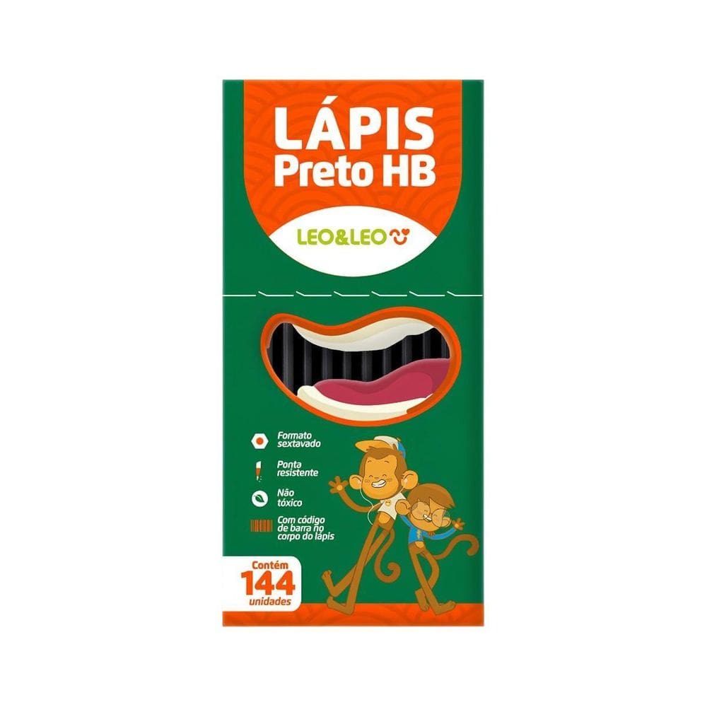 Blister 144 Lápis Grafite Hb Resina Preto Sextavado Leo&Leo
